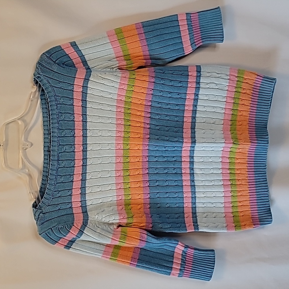Carolyn Taylor sweater boat neck cable cotton stripe size small vintage casual